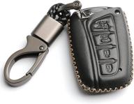 wfmj leather for 2018 2017 2016 2015 2014 2013 hyundai santa fe xl genesis azera equus remote smart 4 buttons key case holder cover fob chain (black) logo