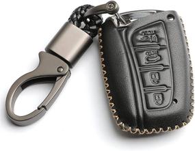 img 4 attached to WFMJ Leather For 2018 2017 2016 2015 2014 2013 Hyundai Santa Fe XL Genesis Azera Equus Remote Smart 4 Buttons Key Case Holder Cover Fob Chain (Black)