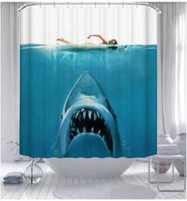 img 4 attached to 🚿 Transform Your Bathroom with a Stunning Ocean-Themed Shark Whale Shower Curtain - Waterproof, Decorative, Simple, Stylish - Complete with 12 Hooks! (71x71 inches)