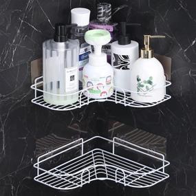 img 4 attached to Laigoo Adhesive Shower Caddy 2 Pack: Space-Saving Organizer for Kitchen and Bathroom - Non-Drilling Floating Shelves, Corner Storage Solution (White)
