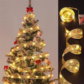 img 4 attached to 🎄 13ft Golden Ribbon Christmas Fairy Lights - Battery Operated String Lights for Christmas Tree, Xmas Birthday Party, Holiday Decoration - Indoor and Outdoor (Warm White)