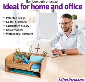img 1 attached to Office Desk Organizer with File Storage in Bamboo Wood - Ideal for Desk Accessories, Home Office, and Decor by MissionMax