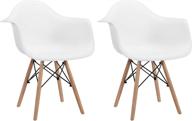 🪑 canglong natural wood mid century modern arm chair - set of 2, white логотип