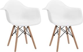 img 4 attached to 🪑 CangLong Natural Wood Mid Century Modern Arm Chair - Set of 2, White