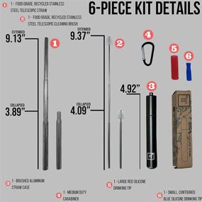 img 3 attached to Зеленая OG многоразовая складная металлическая соломинка - набор из 6 штук с алюминиевым чехлом - нержавеющая сталь, телескопическая, устойчивая и экологически чистая (серый)