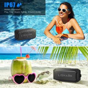 img 2 attached to 🔊 LiSHARK Portable Wireless Bluetooth Speaker - IP67 Waterproof Outdoor Speakers with FM Radio, Hands-Free Calls - Perfect for Shower, Pool, Beach, Boating, Bag, Hiking - 16H Playtime, Loud HD Sound (Black)