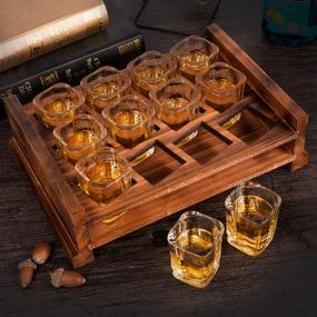 img 2 attached to 🥃 BARGIFTS 12 Shot Glass Server Set with Rustic Burnt Wood Tray - Crystal Shot Glasses for Parties &amp; Collections