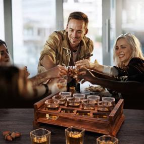 img 1 attached to 🥃 BARGIFTS 12 Shot Glass Server Set with Rustic Burnt Wood Tray - Crystal Shot Glasses for Parties &amp; Collections