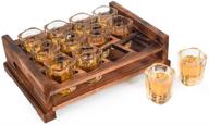 🥃 bargifts 12 shot glass server set with rustic burnt wood tray - crystal shot glasses for parties &amp; collections logo