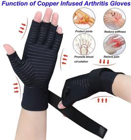 img 3 attached to 🧤 Tiny Chou 2 Pairs Black Copper Compression Arthritis Gloves with Adjustable Strap for Carpal Tunnel, Typing Support - Large/X-Large (2 Pairs)