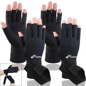 img 4 attached to 🧤 Tiny Chou 2 Pairs Black Copper Compression Arthritis Gloves with Adjustable Strap for Carpal Tunnel, Typing Support - Large/X-Large (2 Pairs)