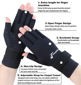 img 1 attached to 🧤 Tiny Chou 2 Pairs Black Copper Compression Arthritis Gloves with Adjustable Strap for Carpal Tunnel, Typing Support - Large/X-Large (2 Pairs)