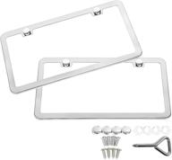 🔘 sunplustrade stainless steel mirror license plate frame + chrome screw caps - silver (2 pcs) logo