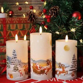 img 3 attached to 🕯️ GenSwin Christmas Flameless Candles: Remote Timer, Flickering LED Wax Pillars - Warm Light for a Festive Ambiance - Pack of 3