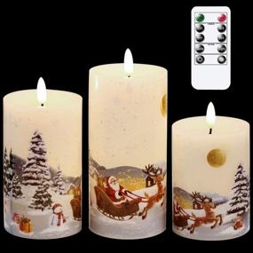 img 4 attached to 🕯️ GenSwin Christmas Flameless Candles: Remote Timer, Flickering LED Wax Pillars - Warm Light for a Festive Ambiance - Pack of 3