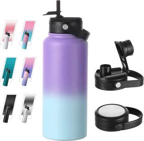 img 4 attached to 🧃 Bluego 32oz Insulated Stainless Steel Water Bottle with Straw and 3 Lids - Vacuum Wide Mouth Reusable Metal Water Bottles, Keeps Hot and Cold - Leak-Proof Sports Flask by PoupleBule