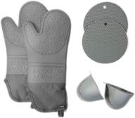🧤 gray silicone oven mitts and pot holders set with mini pinch mitts and hot pads for kitchen baking, cooking, bbq - heat resistant logo