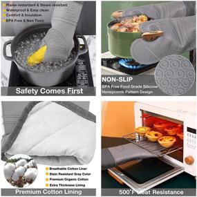 img 3 attached to 🧤 Gray Silicone Oven Mitts and Pot Holders Set with Mini Pinch Mitts and Hot Pads for Kitchen Baking, Cooking, BBQ - Heat Resistant