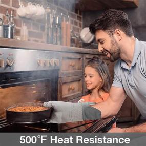 img 1 attached to 🧤 Gray Silicone Oven Mitts and Pot Holders Set with Mini Pinch Mitts and Hot Pads for Kitchen Baking, Cooking, BBQ - Heat Resistant