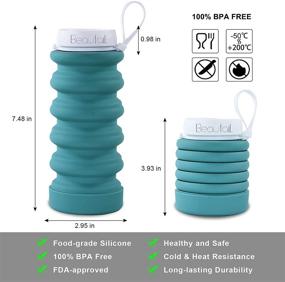 img 3 attached to 🚰 BEAUTAIL Collapsible Water Bottle 20oz - Reusable, Leakproof, Foldable & Portable Silicone Bottle for Travel, Gym, Camping, Hiking, Cycling, Yoga - BPA Free, 1 Pack - Blue