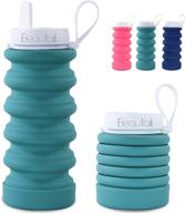 🚰 beautail collapsible water bottle 20oz - reusable, leakproof, foldable & portable silicone bottle for travel, gym, camping, hiking, cycling, yoga - bpa free, 1 pack - blue logo