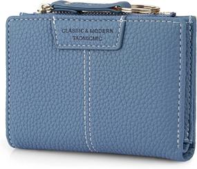 img 4 attached to 💙 Blue Bifold Leather Short Wallet for Women: Compact Lady Mini Purse with Coin Pocket and Key Ring