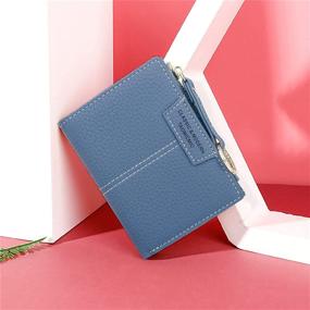 img 3 attached to 💙 Blue Bifold Leather Short Wallet for Women: Compact Lady Mini Purse with Coin Pocket and Key Ring