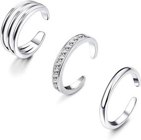 img 4 attached to 💍 Chic and Versatile: LOYALLOOK 925 Sterling Silver Adjustable Open Toe Rings Set for Women - Stunning CZ Embellishments!