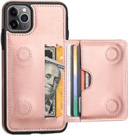 📱 kihuwey iphone 11 pro max wallet case with credit card holder, premium leather kickstand, durable shockproof protective cover for iphone 11 pro max 6.5 inch (rose gold) logo