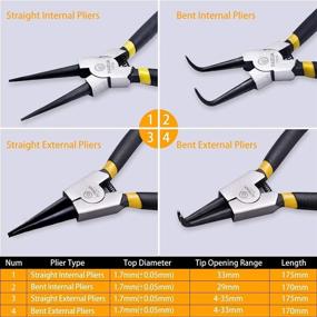 img 3 attached to Набор пассатижей с защелкой на 7 дюймов - 4-х предметный комплект для внутренних / внешних замковых колец - плоскогубцы прямые / загнутые - пассатижи для снятия и удержания кольца - в комплекте с сумкой для хранения