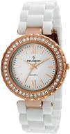 stylish peugeot women's rose gold watch with ceramix crystal bezel and white acrylic bracelet: a perfect timepiece for fashionable females logo