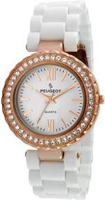 img 4 attached to Stylish Peugeot Women's Rose Gold Watch with Ceramix Crystal Bezel and White Acrylic Bracelet: A Perfect Timepiece for Fashionable Females