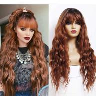 honey brown andria natural wave wigs with bangs: 24-inch synthetic heat resistant fiber wig for women with dark roots and colorful hair logo