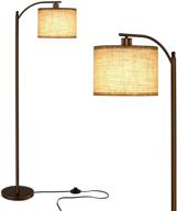 🏡 otdair floor lamp: modern, industrial reading light with hanging linen lamp shade and 9w led bulb for living room, office, bedrooms, farmhouse - brown логотип