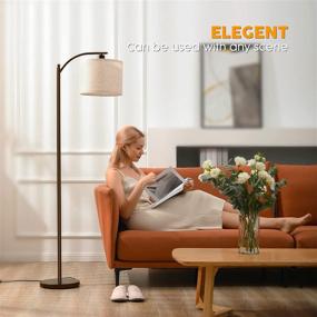 img 2 attached to 🏡 Otdair Floor Lamp: Modern, Industrial Reading Light with Hanging Linen Lamp Shade and 9W LED Bulb for Living Room, Office, Bedrooms, Farmhouse - Brown