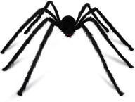 large halloween spider decoration, outdoor spider props 6.6ft 200cm, scary black furry spider decor - black логотип