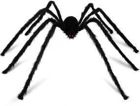 img 1 attached to Large Halloween Spider Decoration, Outdoor Spider Props 6.6FT 200cm, Scary Black Furry Spider Decor - Black