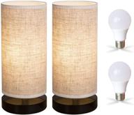 🏠 zeefo bedside table lamp set of 2 - modern simple design desk lamp with cylinder fabric shade, black base, and 2 included led bulbs - perfect for home, bedroom, living room, office - sturdy construction логотип