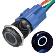 apiele 19mm momentary push button switch on off aluminium alloy with 12v led angel eye head for 19mm 3/4 mounting hole with wire socket plug self-reset (white led/black shell) logo
