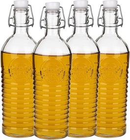 img 4 attached to 🍶 Nicunom 4 Pack Flip Top Glass Bottle – 40 Oz. / 1.2 Liter Clear Pitcher for Beverages, Kombucha, Beer, Water, Soda, Oils – Airtight Seal & Metal Clamp