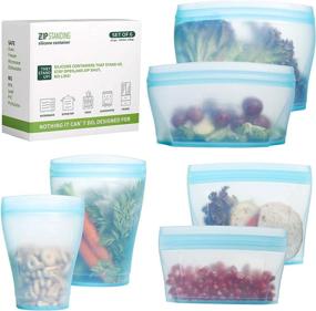 img 4 attached to 🥗 Reusable Silicone Zip Standing Food Container Bag, 6 Pcs - Ideal for Fruit and Vegetable Snacks - Microwave, Dishwasher, and Freezer Safe (Blue)