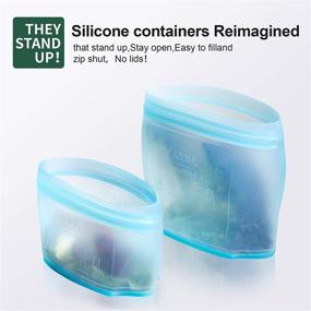 img 3 attached to 🥗 Reusable Silicone Zip Standing Food Container Bag, 6 Pcs - Ideal for Fruit and Vegetable Snacks - Microwave, Dishwasher, and Freezer Safe (Blue)