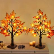 🍁 2 pack 18 inch prelit fall maple tree with 48 leds, timer battery operated lighted pumpkins, 6 acorns - tabletop artificial autumn/fall tree decoration for thanksgiving harvest home indoors логотип