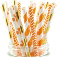 enhance your thanksgiving table decor with 25 pack of fall leaf autumn wedding party supplies - thanksgiving dinner straws in orange & gold assorted paper straws logo