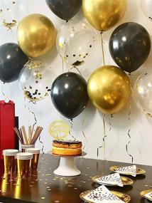 img 1 attached to Gold and Black Birthday Party Decorations Set with Happy Birthday Balloons, Balloons in Gold and Black, Confetti Balloons, Golden Ribbon, Paper Circle Dots 🎉 Garland in Black and Gold, Balloon Glue, Happy Birthday Cake Topper, Disposable Dinnerware Set: Golden Plates, Cups and Straws, and Paper Napkins Set for 15