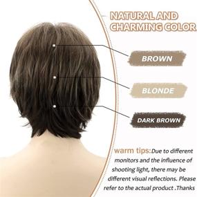 img 1 attached to ✂️ SEVENCOLORS Dark Brown Mixed Blonde Pixie Cut Wig with Bangs: Stylish Short Hair Synthetic Fiber Wig for Women