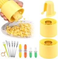 🌽 corn stripper tool with 2 adjustable sizes for small or large corn ears | upgraded, reinforced corn cob stripper peeler cutter with corn on the cob holders & dessert fork knife | 11pcs set logo