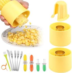 img 4 attached to 🌽 Corn Stripper Tool with 2 Adjustable Sizes for Small or Large Corn Ears | Upgraded, Reinforced Corn Cob Stripper Peeler Cutter with Corn On the Cob Holders & Dessert Fork Knife | 11PCS Set