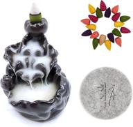 ceramic backflow incense burner set with lotus pond 🌸 design, handmade waterfall incense holder, including 20 cones & 1 mat logo