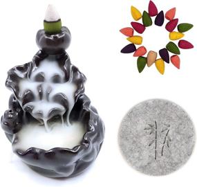 img 4 attached to Ceramic Backflow Incense Burner Set with Lotus Pond 🌸 Design, Handmade Waterfall Incense Holder, Including 20 Cones & 1 Mat